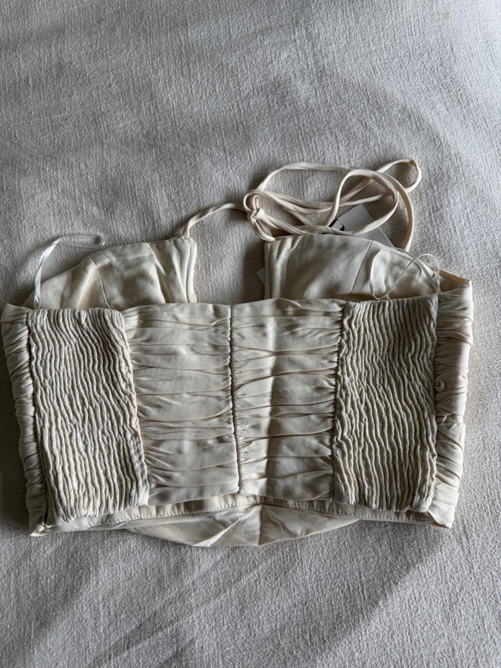 Zara Cream Ruched Halter Crop Top with Tie Neck - Picture 3 of 3